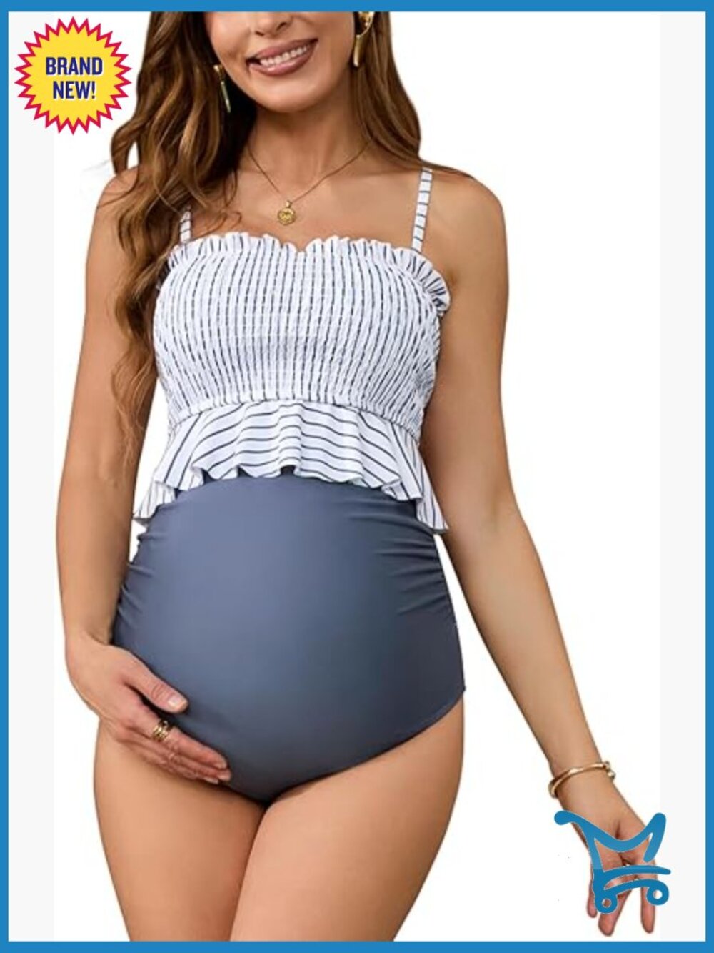 Maternity Bandeau Bikini Top High Waisted Bottom Two Piece Swimsuit